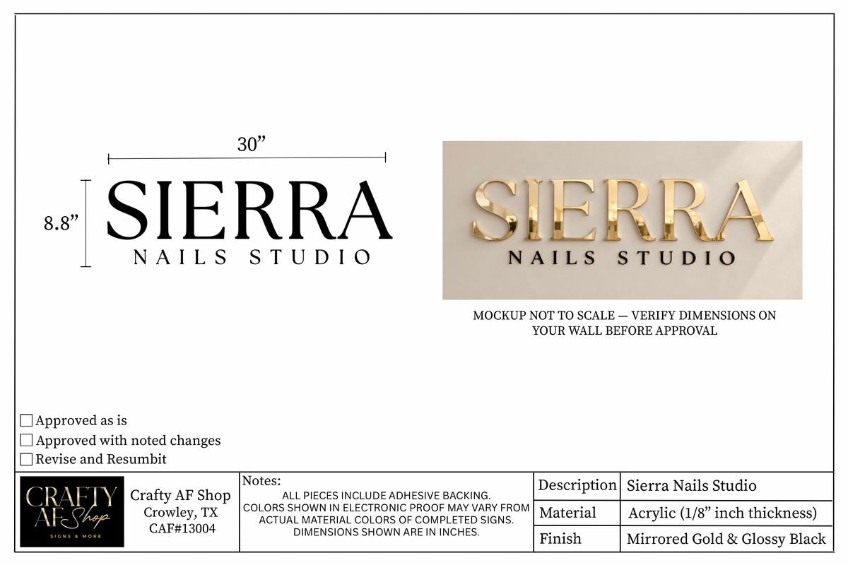 Sierra Nails Studio Wall Sign